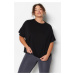Trendyol Curve Black Crew Neck Stitch Detailed Knitted Crop T-Shirt