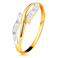 Diamantový prsten ze 14K zlata, zvlněná dvoubarevná ramena, tři čiré diamanty