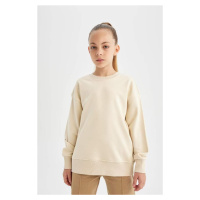 DEFACTO Girl Beige Relax Fit Crew Neck Cotton Basic Plain School Sweatshirt