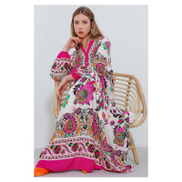 Bigdart Women's Fuchsia Cream Patterned Viscose Dress 2423