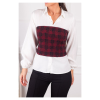 armonika Women's Claret Red Bodice Detailed Long Sleeve Shirt with Smoked Waist