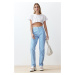 Trendyol Light Blue Striped High Waist Straight Jeans