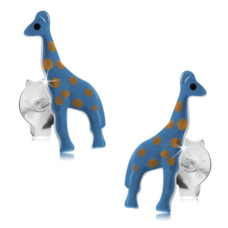 Náušnice ze stříbra 925, modrá žirafa se světle hnědými tečkami, puzetky Šperky eshop