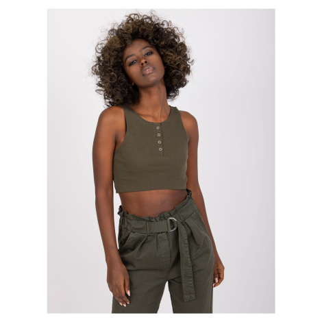 KHAKI CROP TOP S KNOFLÍČKY RILEY --KHAKI Rue Paris