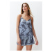 Trendyol Blue Animal Patterned Rope Strap Satin Woven Pajama Set