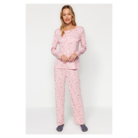 Trendyol růžový set s motivem galaxie - tričko, kalhoty a pletené pyžamo