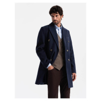 Ombre Men's double-breasted coat with decorative buttons - indigo