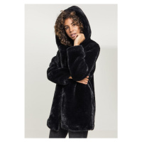 Dámský kabát Urban Classics Hooded Teddy Coat - černý