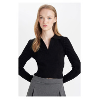 DEFACTO Cool Slim Fit Slim Cut Polo Neck Crop Knitwear Sweater