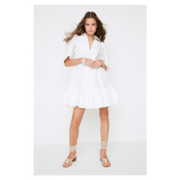 Trendyol White Waist Opening Lined Embroidery Mini Woven Dress