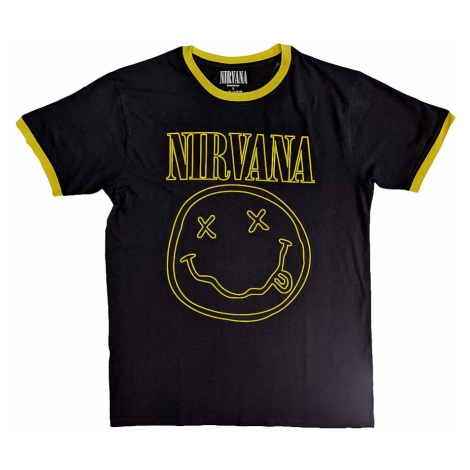 Nirvana tričko, Outline Happy Face ECO Black, pánské RockOff