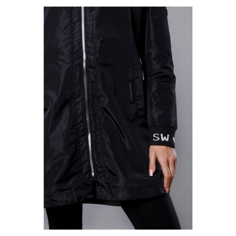Tenká černá dámská bunda s ozdobnou lemovkou (B8145-1) S'WEST