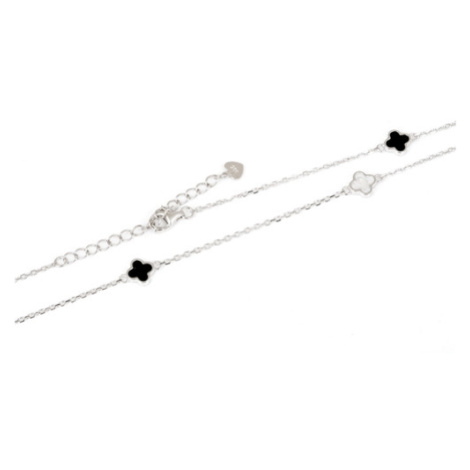 Dámský stříbrný náhrdelník čtyřlístek s onyxem a perletí STNAH175F + dárek zdarma Veroma