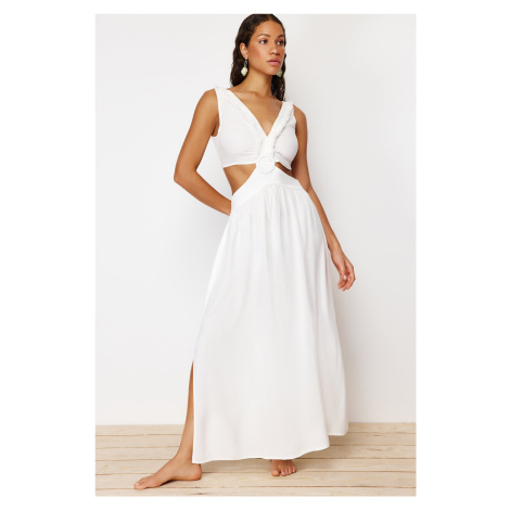 Trendyol Bridal Ecru Maxi Woven Tasseled Beach Dress