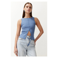 Trendyol Indigo Buttoned Fitted Ribbed Stretch Knit Blouse