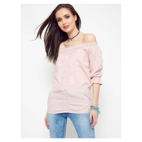 Blouse with pearls revealing shoulders light pink YUPS
