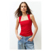 Trendyol Red Plain Square Neck Strap Gathered Knitted Blouse