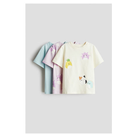 H & M - 3 žerzejová trička's potiskem - tyrkysová H&M