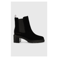 Semišové kotníkové boty Tommy Hilfiger Outdoor Chelsea Mid Heel Boot dámské, černá barva, na pod