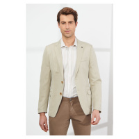 ALTINYILDIZ CLASSICS Men's Beige Slim Fit Slim Fit Linen Mono Collar Patterned Blazer Jacket