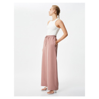 Koton Wide Leg Trousers with Lace-Up Waist, Pockets Modal Relaxed Cut.