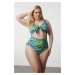 Trendyol Curve Blue-Green Tie Detailed Floral Patterned Swimsuit