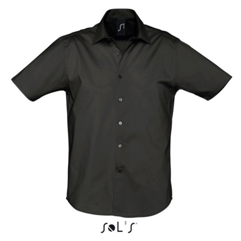 Pánská strečová bavlněná košile BROADWAY s krátkými rukávy – černá SOL'S