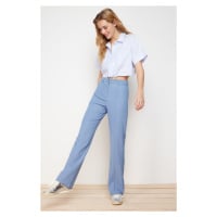 Trendyol Indigo Straight/Straight Fit High Waist Ribbed Stitching Woven Trousers