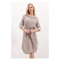 Bigdart 5629 Striped Belted Dress - Mink