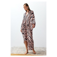 Trendyol Zebra Patterned Wide Pattern Maxi Woven Draped Beach Dress