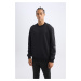 Men's Black DeFactoFit Standard Fit Crew Neck Basic Plain Sportsman Sweatshirt