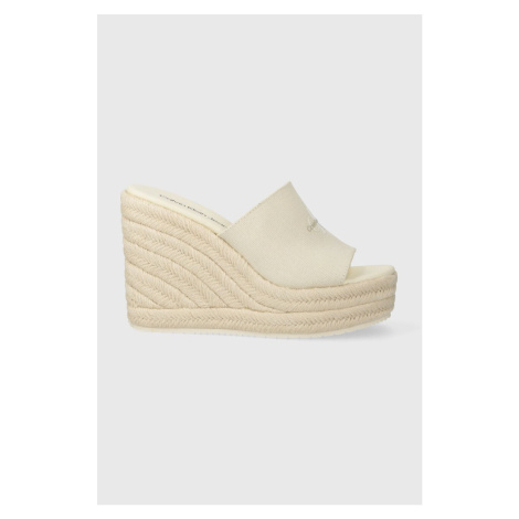 Pantofle Calvin Klein Jeans SLIDE WEDGE ROPE SANDAL ML BTW dámské, béžová barva, na klínku, YW0Y