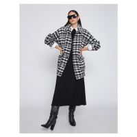 Koton Oversize vlněný Houndstooth Cachet Kabát Košilový límec