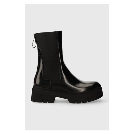 Kožené kotníkové boty HUGO Kris dámské, černá barva, na plochém podpatku, 50498103 Hugo Boss