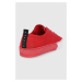 Kožené boty Sisley červená barva, na plochém podpatku