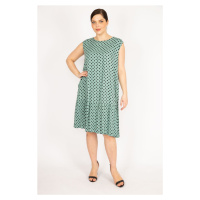 Şans Women's Green Plus Size Point Pattern Woven Viscose Fabric Layered Dress