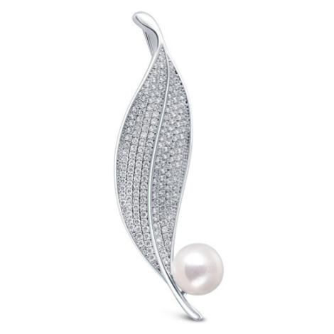 JwL Luxury Pearls Zářivá perlová brož lísteček 2v1 JL0701