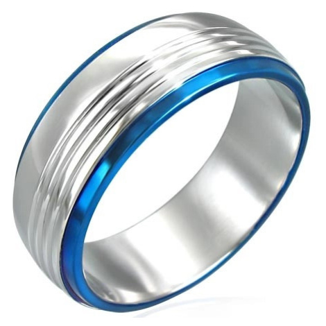 Prsten z chirurgické oceli se dvěma modrými pruhy Šperky eshop