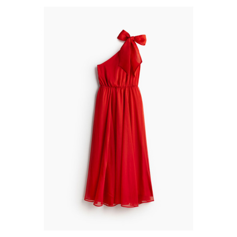 H & M - Šaty's odhaleným ramenem a mašlí - červená H&M
