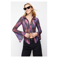 Trendyol Purple Special Textured Regular/Normal Pattern Printed Shirt Collar Flexible Knitted Bl