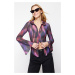 Trendyol Purple Special Textured Regular/Normal Pattern Printed Shirt Collar Flexible Knitted Bl