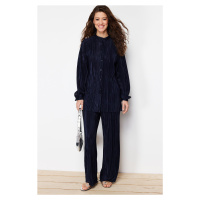 Trendyol Navy Blue Pleated Knitted Two Piece Set