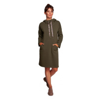 B238 Šaty s vysokým límcem a leopardím vzorem - olivové