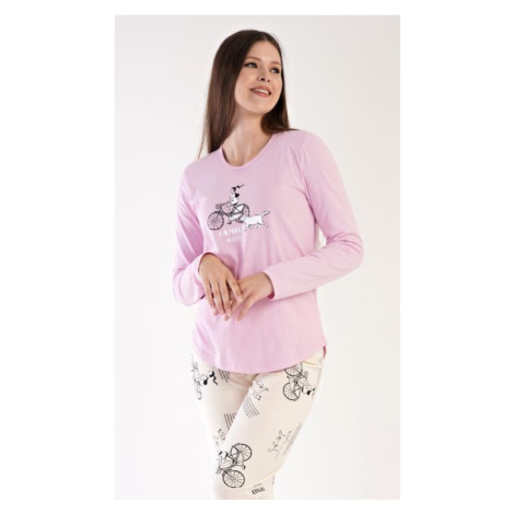 Dámské pyžamo dlouhé Vienetta Secret Dívka na kole | světle růžová