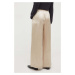Kalhoty Max Mara Leisure dámské, béžová barva, široké, high waist