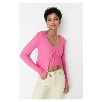Trendyol Pink Crop Tie Detailed Blouse-cardigan Knitwear Set Knitwear Cardigan