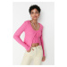 Trendyol Pink Crop Tie Detailed Blouse-Cardigan Knitwear Suit Knitwear Cardigan