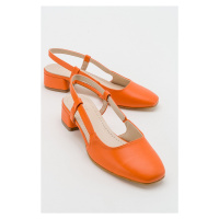 LuviShoes 66 Dámské oranžové kožené sandály na podpatku