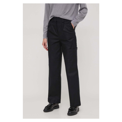 Kalhoty United Colors of Benetton dámské, černá barva, kapsáče, high waist