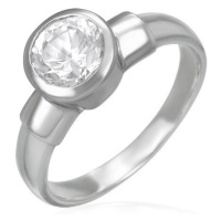 Ocelový snubní prsten s velikým zirkonovým očkem v kovové objímce